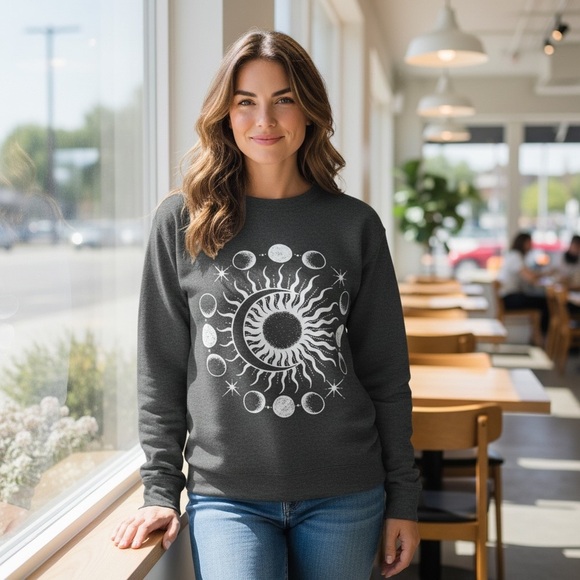 None Sweaters - NWOT Gray Sun and Moon Graphic Sweater